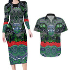 ANZAC Day Canberra Raiders Couples Matching Long Sleeve Bodycon Dress and Hawaiian Shirt Military Memorial Aboriginal Indigenous Art