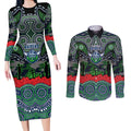 ANZAC Day Canberra Raiders Couples Matching Long Sleeve Bodycon Dress and Long Sleeve Button Shirt Military Memorial Aboriginal Indigenous Art