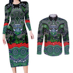 ANZAC Day Canberra Raiders Couples Matching Long Sleeve Bodycon Dress and Long Sleeve Button Shirt Military Memorial Aboriginal Indigenous Art