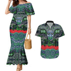 ANZAC Day Canberra Raiders Couples Matching Mermaid Dress and Hawaiian Shirt Military Memorial Aboriginal Indigenous Art