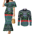 ANZAC Day Canberra Raiders Couples Matching Mermaid Dress and Long Sleeve Button Shirt Military Memorial Aboriginal Indigenous Art