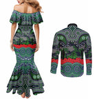 ANZAC Day Canberra Raiders Couples Matching Mermaid Dress and Long Sleeve Button Shirt Military Memorial Aboriginal Indigenous Art
