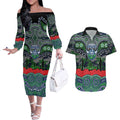 ANZAC Day Canberra Raiders Couples Matching Off The Shoulder Long Sleeve Dress and Hawaiian Shirt Military Memorial Aboriginal Indigenous Art