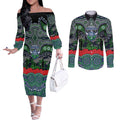 ANZAC Day Canberra Raiders Couples Matching Off The Shoulder Long Sleeve Dress and Long Sleeve Button Shirt Military Memorial Aboriginal Indigenous Art