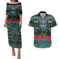 ANZAC Day Canberra Raiders Couples Matching Puletasi and Hawaiian Shirt Military Memorial Aboriginal Indigenous Art