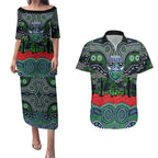 ANZAC Day Canberra Raiders Couples Matching Puletasi and Hawaiian Shirt Military Memorial Aboriginal Indigenous Art