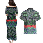 ANZAC Day Canberra Raiders Couples Matching Puletasi and Hawaiian Shirt Military Memorial Aboriginal Indigenous Art