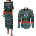 ANZAC Day Canberra Raiders Couples Matching Puletasi and Long Sleeve Button Shirt Military Memorial Aboriginal Indigenous Art