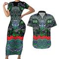 ANZAC Day Canberra Raiders Couples Matching Short Sleeve Bodycon Dress and Hawaiian Shirt Military Memorial Aboriginal Indigenous Art