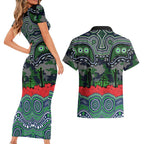 ANZAC Day Canberra Raiders Couples Matching Short Sleeve Bodycon Dress and Hawaiian Shirt Military Memorial Aboriginal Indigenous Art