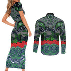 ANZAC Day Canberra Raiders Couples Matching Short Sleeve Bodycon Dress and Long Sleeve Button Shirt Military Memorial Aboriginal Indigenous Art