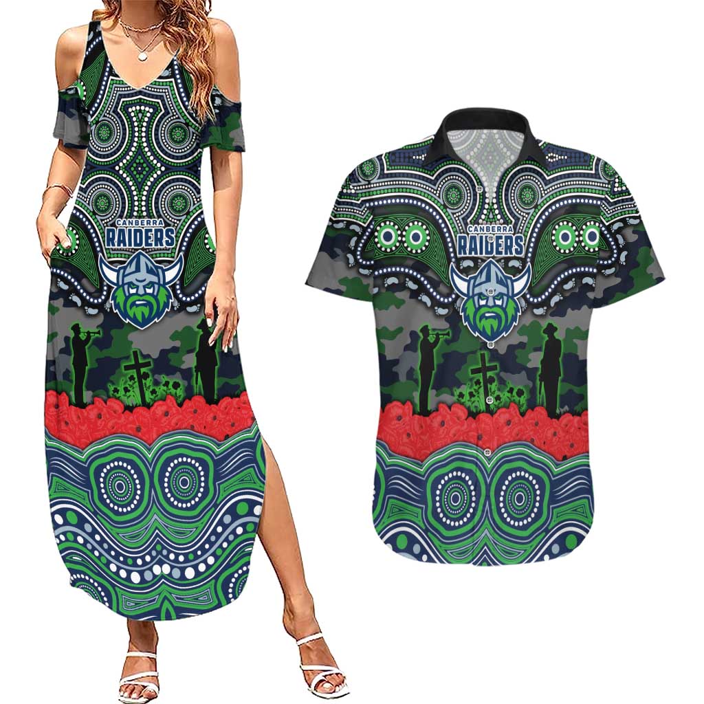 ANZAC Day Canberra Raiders Couples Matching Summer Maxi Dress and Hawaiian Shirt Military Memorial Aboriginal Indigenous Art