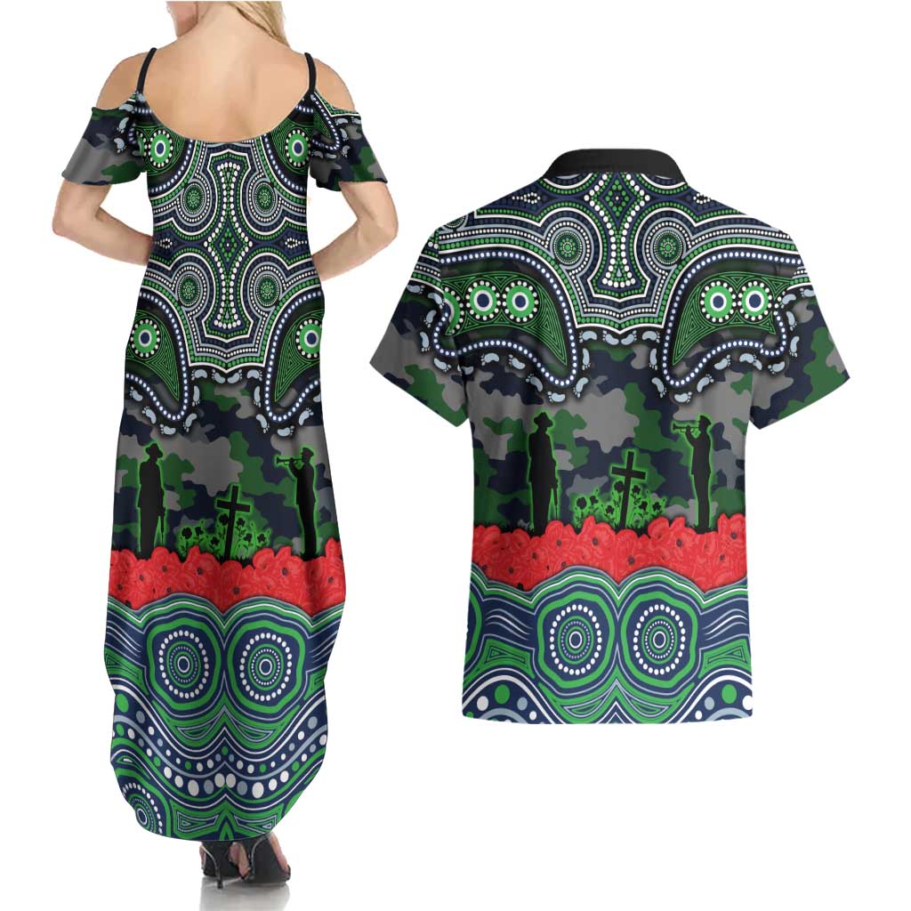 ANZAC Day Canberra Raiders Couples Matching Summer Maxi Dress and Hawaiian Shirt Military Memorial Aboriginal Indigenous Art