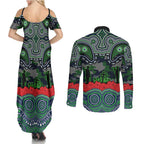 ANZAC Day Canberra Raiders Couples Matching Summer Maxi Dress and Long Sleeve Button Shirt Military Memorial Aboriginal Indigenous Art
