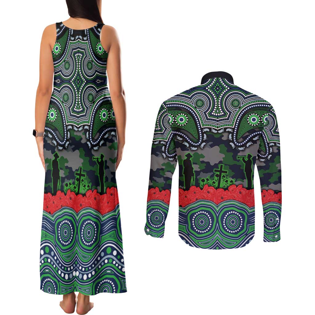 ANZAC Day Canberra Raiders Couples Matching Tank Maxi Dress and Long Sleeve Button Shirt Military Memorial Aboriginal Indigenous Art
