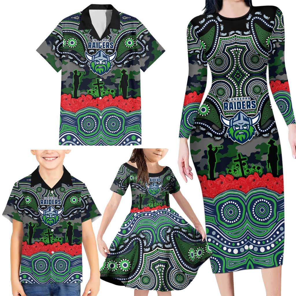 ANZAC Day Canberra Raiders Family Matching Long Sleeve Bodycon Dress and Hawaiian Shirt Military Memorial Aboriginal Indigenous Art