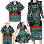 ANZAC Day Canberra Raiders Family Matching Long Sleeve Bodycon Dress and Hawaiian Shirt Military Memorial Aboriginal Indigenous Art