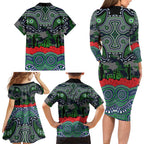 ANZAC Day Canberra Raiders Family Matching Long Sleeve Bodycon Dress and Hawaiian Shirt Military Memorial Aboriginal Indigenous Art