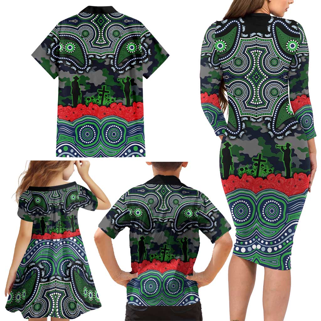 ANZAC Day Canberra Raiders Family Matching Long Sleeve Bodycon Dress and Hawaiian Shirt Military Memorial Aboriginal Indigenous Art
