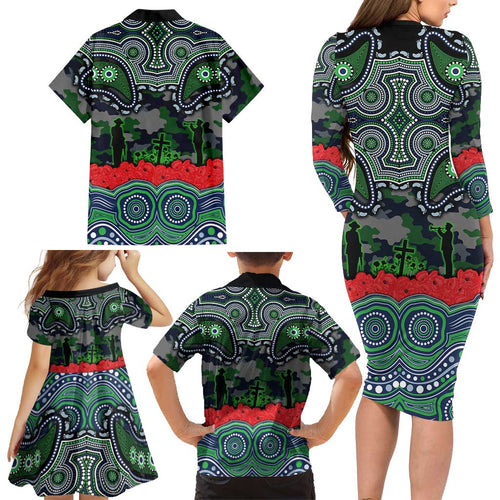 ANZAC Day Canberra Raiders Family Matching Long Sleeve Bodycon Dress and Hawaiian Shirt Military Memorial Aboriginal Indigenous Art