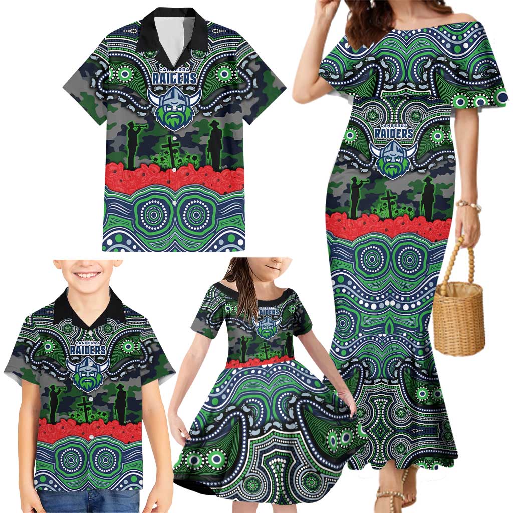 ANZAC Day Canberra Raiders Family Matching Mermaid Dress and Hawaiian Shirt Military Memorial Aboriginal Indigenous Art