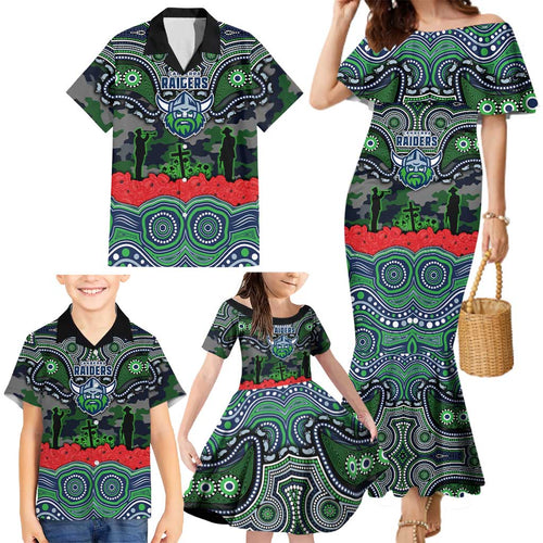 ANZAC Day Canberra Raiders Family Matching Mermaid Dress and Hawaiian Shirt Military Memorial Aboriginal Indigenous Art