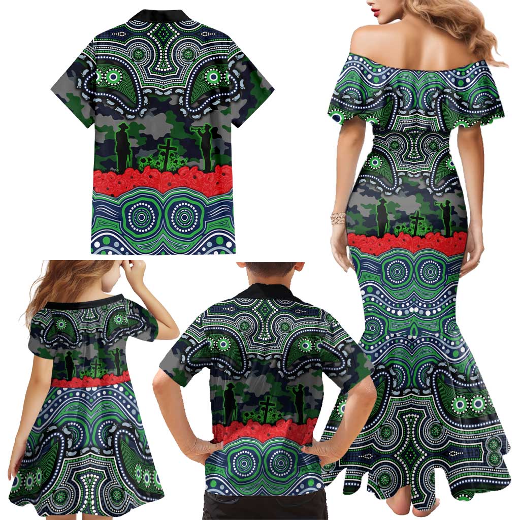 ANZAC Day Canberra Raiders Family Matching Mermaid Dress and Hawaiian Shirt Military Memorial Aboriginal Indigenous Art