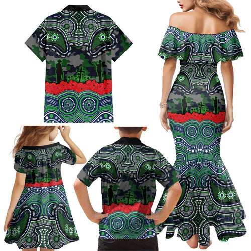 ANZAC Day Canberra Raiders Family Matching Mermaid Dress and Hawaiian Shirt Military Memorial Aboriginal Indigenous Art