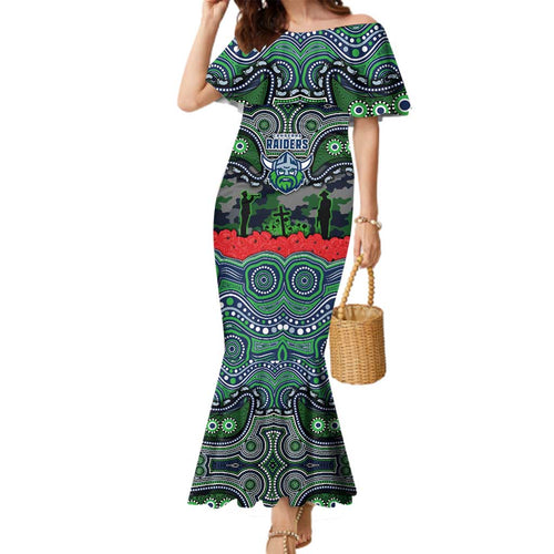 ANZAC Day Canberra Raiders Family Matching Mermaid Dress and Hawaiian Shirt Military Memorial Aboriginal Indigenous Art