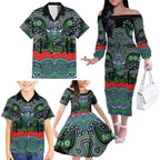 ANZAC Day Canberra Raiders Family Matching Off The Shoulder Long Sleeve Dress and Hawaiian Shirt Military Memorial Aboriginal Indigenous Art