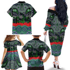 ANZAC Day Canberra Raiders Family Matching Off The Shoulder Long Sleeve Dress and Hawaiian Shirt Military Memorial Aboriginal Indigenous Art