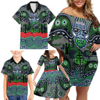 ANZAC Day Canberra Raiders Family Matching Off Shoulder Short Dress and Hawaiian Shirt Military Memorial Aboriginal Indigenous Art