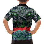 ANZAC Day Canberra Raiders Family Matching Off Shoulder Short Dress and Hawaiian Shirt Military Memorial Aboriginal Indigenous Art