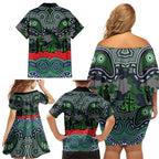 ANZAC Day Canberra Raiders Family Matching Off Shoulder Short Dress and Hawaiian Shirt Military Memorial Aboriginal Indigenous Art