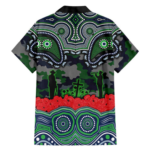 ANZAC Day Canberra Raiders Family Matching Off Shoulder Short Dress and Hawaiian Shirt Military Memorial Aboriginal Indigenous Art