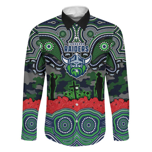 ANZAC Day Canberra Raiders Family Matching Off Shoulder Short Dress and Hawaiian Shirt Military Memorial Aboriginal Indigenous Art