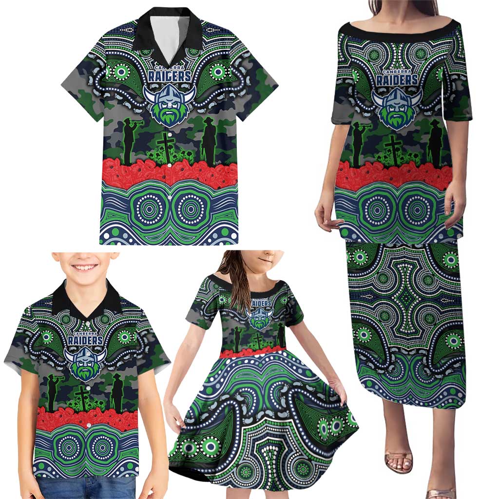 ANZAC Day Canberra Raiders Family Matching Puletasi and Hawaiian Shirt Military Memorial Aboriginal Indigenous Art