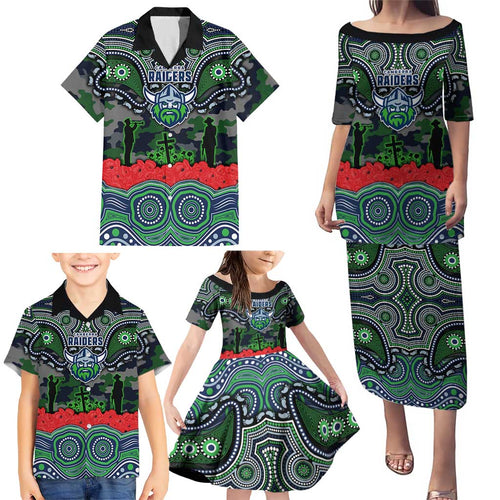 ANZAC Day Canberra Raiders Family Matching Puletasi and Hawaiian Shirt Military Memorial Aboriginal Indigenous Art
