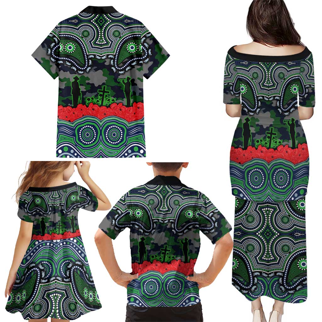 ANZAC Day Canberra Raiders Family Matching Puletasi and Hawaiian Shirt Military Memorial Aboriginal Indigenous Art