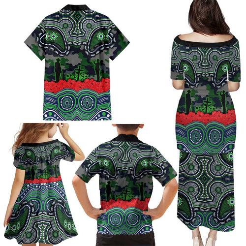 ANZAC Day Canberra Raiders Family Matching Puletasi and Hawaiian Shirt Military Memorial Aboriginal Indigenous Art
