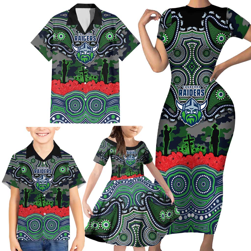 ANZAC Day Canberra Raiders Family Matching Short Sleeve Bodycon Dress and Hawaiian Shirt Military Memorial Aboriginal Indigenous Art