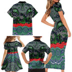 ANZAC Day Canberra Raiders Family Matching Short Sleeve Bodycon Dress and Hawaiian Shirt Military Memorial Aboriginal Indigenous Art