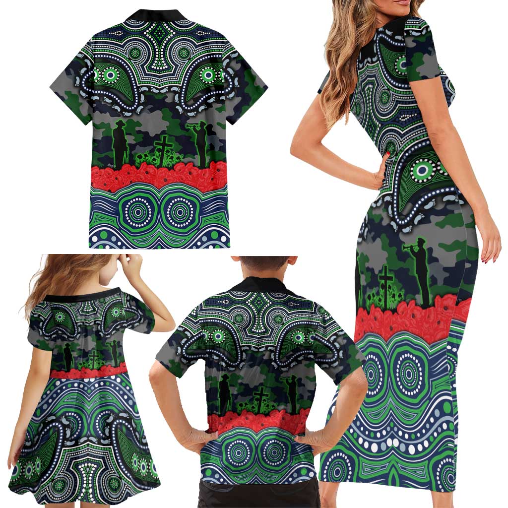 ANZAC Day Canberra Raiders Family Matching Short Sleeve Bodycon Dress and Hawaiian Shirt Military Memorial Aboriginal Indigenous Art