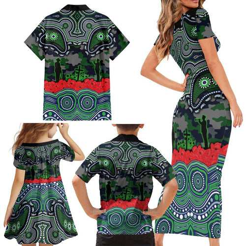 ANZAC Day Canberra Raiders Family Matching Short Sleeve Bodycon Dress and Hawaiian Shirt Military Memorial Aboriginal Indigenous Art