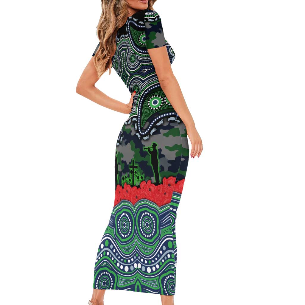 ANZAC Day Canberra Raiders Family Matching Short Sleeve Bodycon Dress and Hawaiian Shirt Military Memorial Aboriginal Indigenous Art