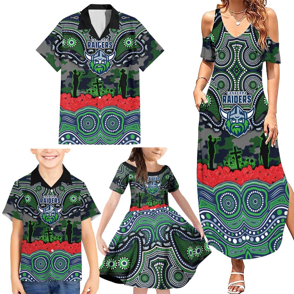 ANZAC Day Canberra Raiders Family Matching Summer Maxi Dress and Hawaiian Shirt Military Memorial Aboriginal Indigenous Art