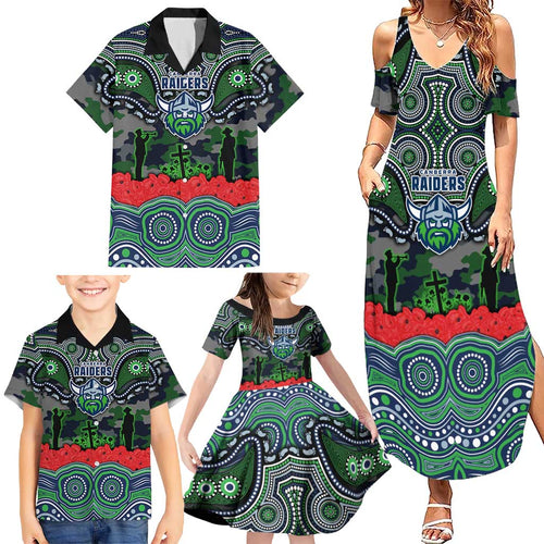 ANZAC Day Canberra Raiders Family Matching Summer Maxi Dress and Hawaiian Shirt Military Memorial Aboriginal Indigenous Art