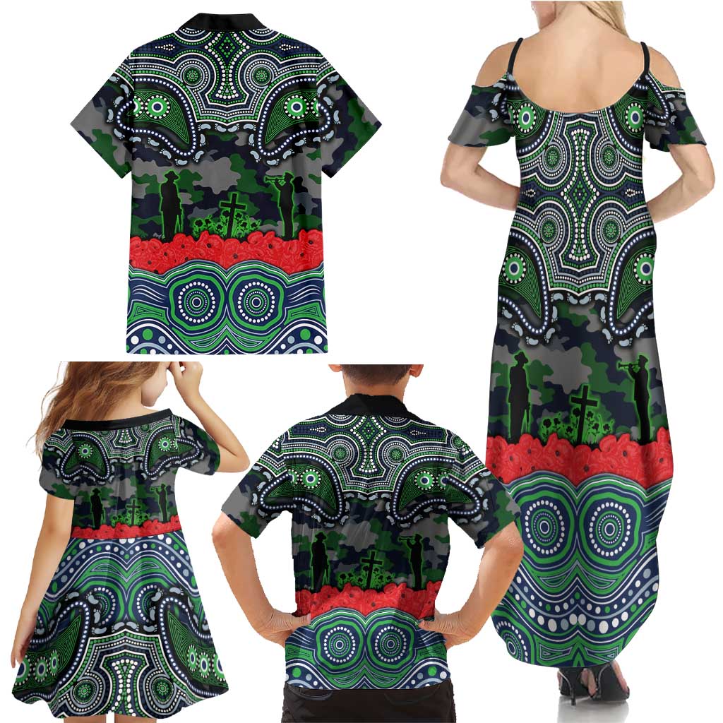 ANZAC Day Canberra Raiders Family Matching Summer Maxi Dress and Hawaiian Shirt Military Memorial Aboriginal Indigenous Art