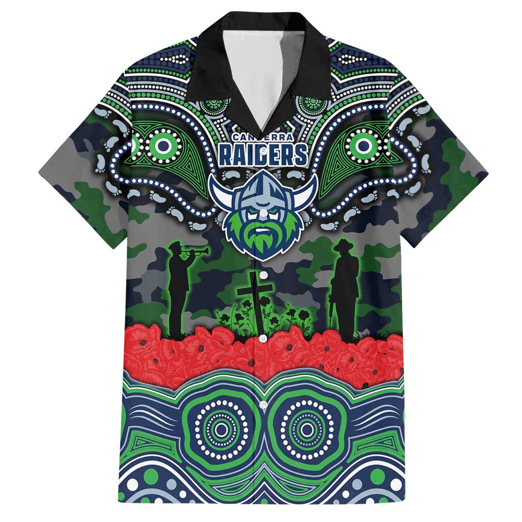 ANZAC Day Canberra Raiders Hawaiian Shirt Military Memorial Aboriginal Indigenous Art