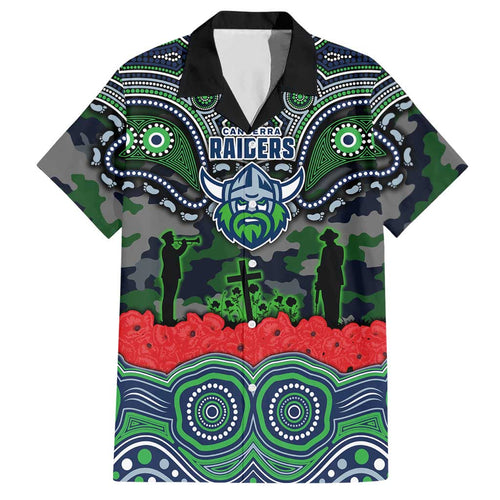 ANZAC Day Canberra Raiders Hawaiian Shirt Military Memorial Aboriginal Indigenous Art
